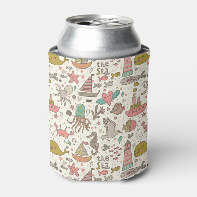 Funny Summer Pattern With Ships Can Cooler (Can Front)