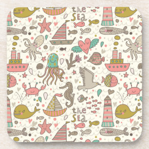 Funny Summer Pattern With Ships Coaster