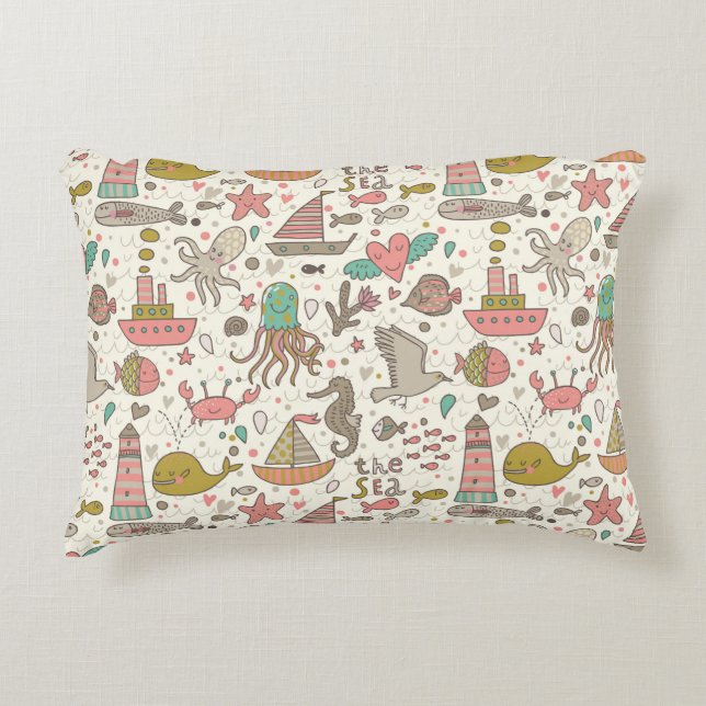 Funny Summer Pattern With Ships Decorative Pillow (Front)