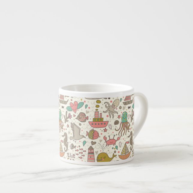 Funny Summer Pattern With Ships Espresso Cup (Front Right)