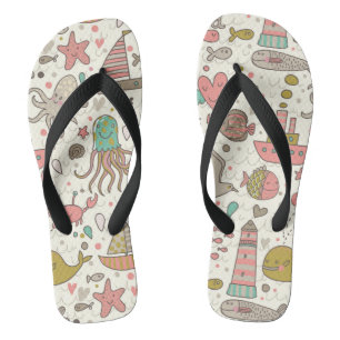 Funny Summer Pattern With Ships Flip Flops
