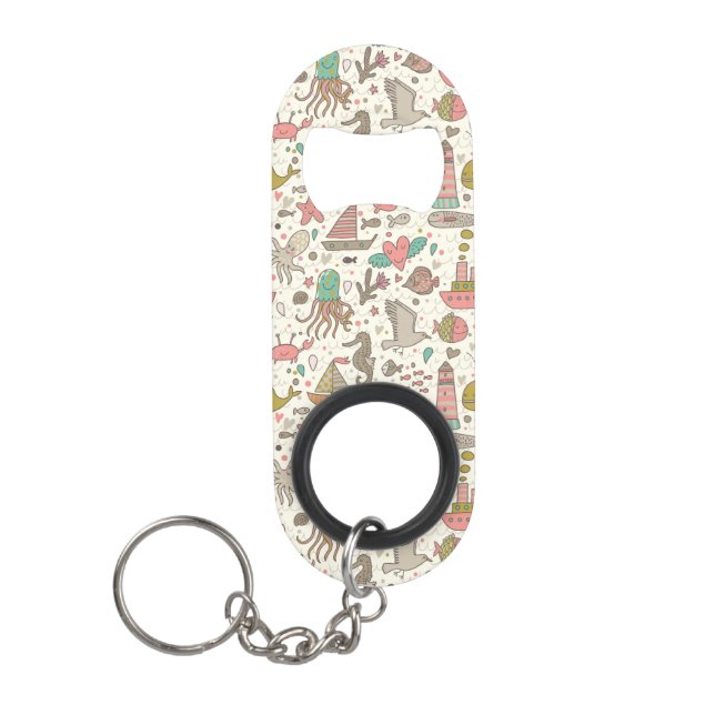 Funny Summer Pattern With Ships Mini Bottle Opener (Front)