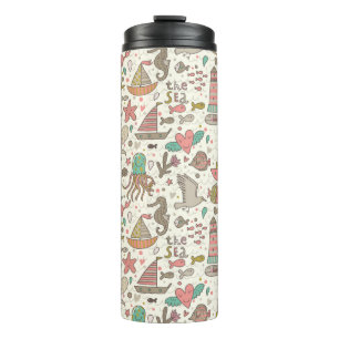 Funny Summer Pattern With Ships Thermal Tumbler