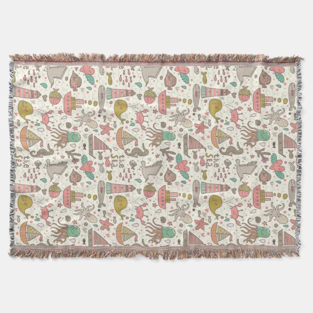 Funny Summer Pattern With Ships Throw Blanket (Front)