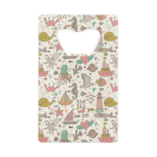 Funny Summer Pattern With Ships Wallet Bottle Opener