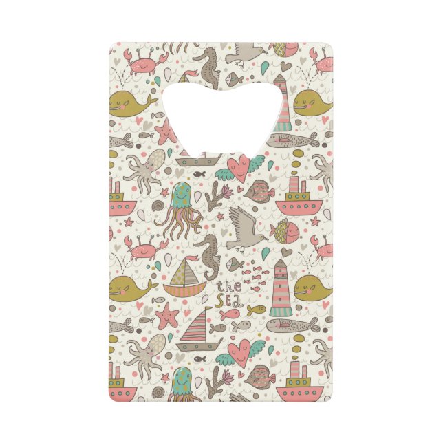 Funny Summer Pattern With Ships Wallet Bottle Opener (Front)