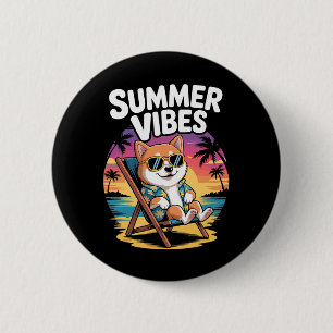 Funny Summer Shi Inu Beach Dog Vacation 2 Inch Round Button