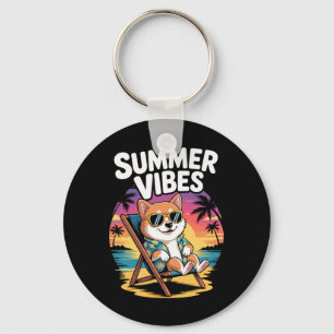 Funny Summer Shi Inu Beach Dog Vacation Keychain