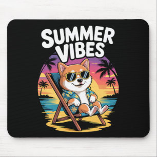 Funny Summer Shi Inu Beach Dog Vacation Mouse Pad