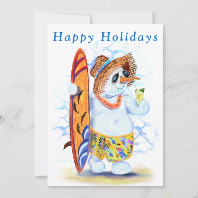 Funny Summer Snowman Surfer Drinks Fresh Cocktail  (Front)