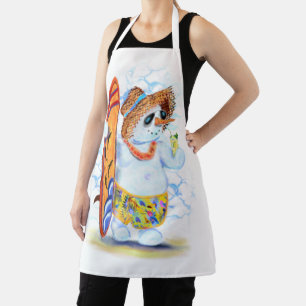 Funny Summer Snowman Surfer Drinks Fresh Cocktail Apron