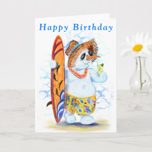 Funny Summer Snowman Surfer Drinks Fresh Cocktail Card