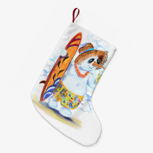 Funny Summer Snowman Surfer Drinks Fresh Cocktail Small Christmas Stocking