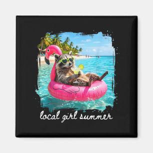 Funny summer vibes raccoon women girls feral girl magnet