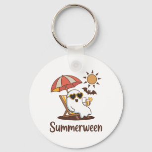 Funny Summerween Cute Spooky Summer Ghost Hallowee Keychain