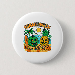 Funny Summerween Cute Watermelon And Pineapple Bea 2 Inch Round Button