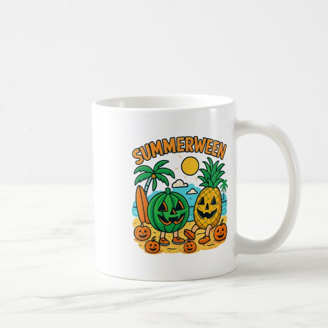 Funny Summerween Cute Watermelon And Pineapple Bea Coffee Mug (Right)