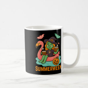 Funny Summerween Cute Witch Floating In Flamingo G Coffee Mug