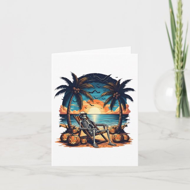 Funny Summerween Skeleton Beach Party Halloween Vi Card (Front)