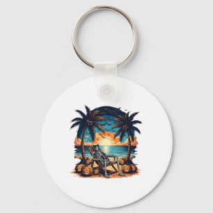 Funny Summerween Skeleton Beach Party Halloween Vi Keychain