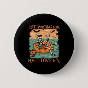 Funny Summerween Skeleton Floating In Flamingo Cut 2 Inch Round Button