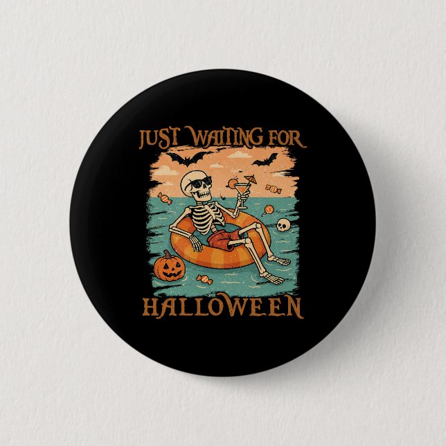 Funny Summerween Skeleton Floating In Flamingo Cut 2 Inch Round Button (Front)