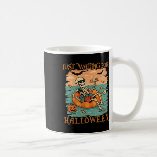 Funny Summerween Skeleton Floating In Flamingo Cut Coffee Mug