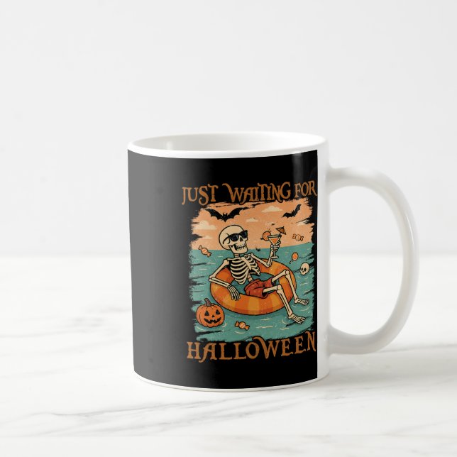 Funny Summerween Skeleton Floating In Flamingo Cut Coffee Mug (Right)