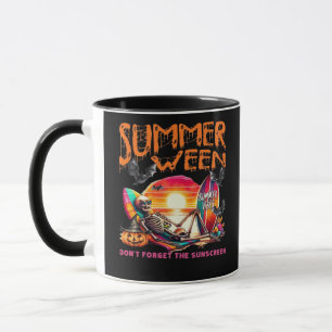 Funny Summerween Skeleton On Beach At Sunset Class Mug