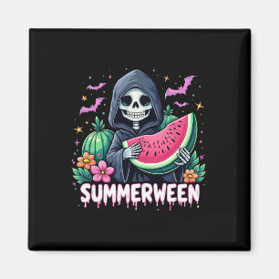 Funny Summerween Skeleton Watermelon Halloween Art Magnet