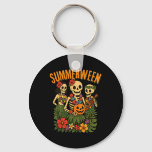 Funny Summerween Skeletons Luau Party Halloween Be Keychain
