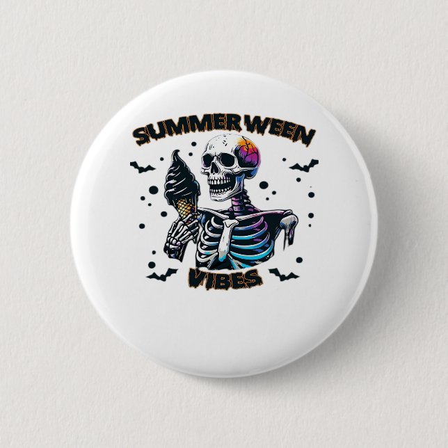Funny Summerween Vibes Skeleton Summer Vacation Ic 2 Inch Round Button (Front)