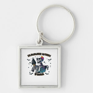 Funny Summerween Vibes Skeleton Summer Vacation Ic Keychain