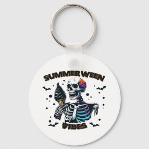Funny Summerween Vibes Skeleton Summer Vacation Ic Keychain