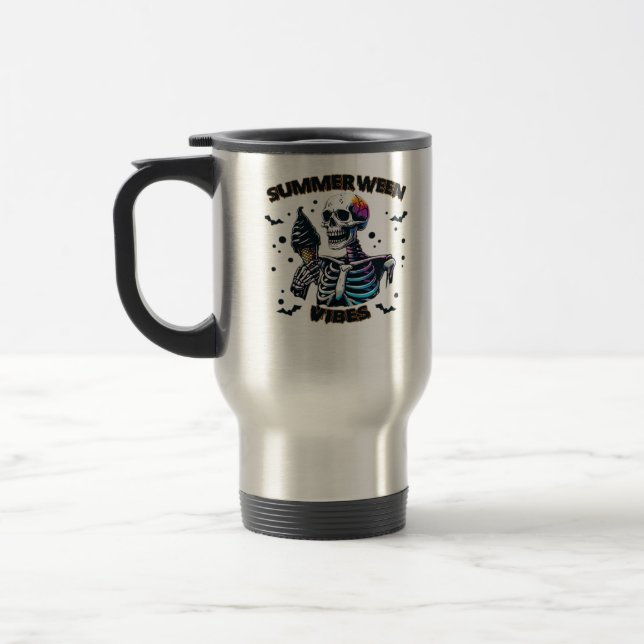 Funny Summerween Vibes Skeleton Summer Vacation Ic Travel Mug (Left)