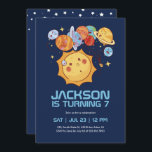 Funny Sun and Planets Outer Space Kids Birthday Invitation<br><div class="desc">Cute design for kids,  boys or girls who love astronaut,  outer space,  rocket,  universe,  planets,  stars and galaxy. Perfect for space theme birthday party. You can customize the wording to fit other occasions.</div>