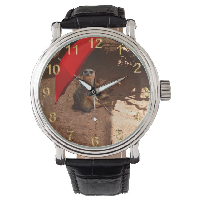 Funny Sun Smart Meerkat Under Umbrella, Watch (Front)