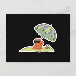funny sun tanning beach octopus postcard
