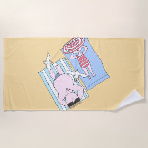 Funny Sunbathers at Beach Hand Drawn Art Towel