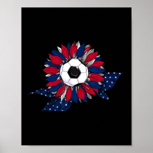 Funny Sunflower And Soccer Ball With American Flag Poster