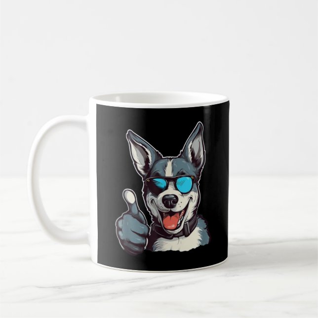 Funny sunglasses dog with thumbs up coffee mug (Left)
