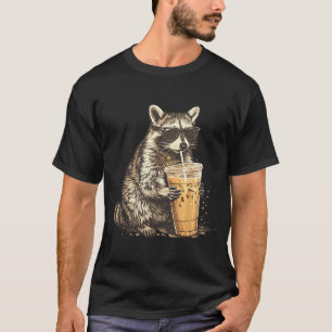 Funny Sunglasses Raccoon Drinking Iced Coffee T-Shirt