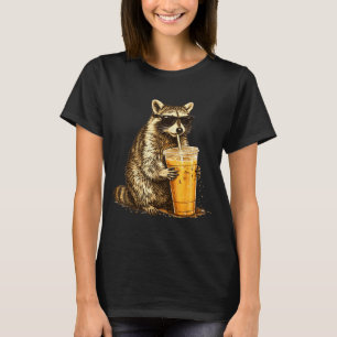Funny sunglasses raccoon drinking iced coffee T-Shirt
