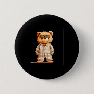 Funny Sungles Teddy Bear In Pajama Costume Design 2 Inch Round Button