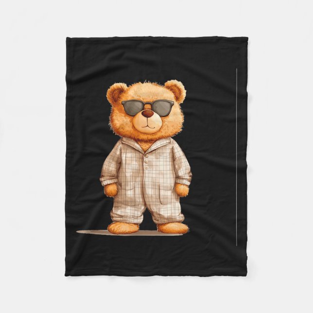 Funny Sungles Teddy Bear In Pajama Costume Design  Fleece Blanket (Front)