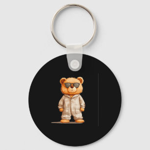 Funny Sungles Teddy Bear In Pajama Costume Design Keychain