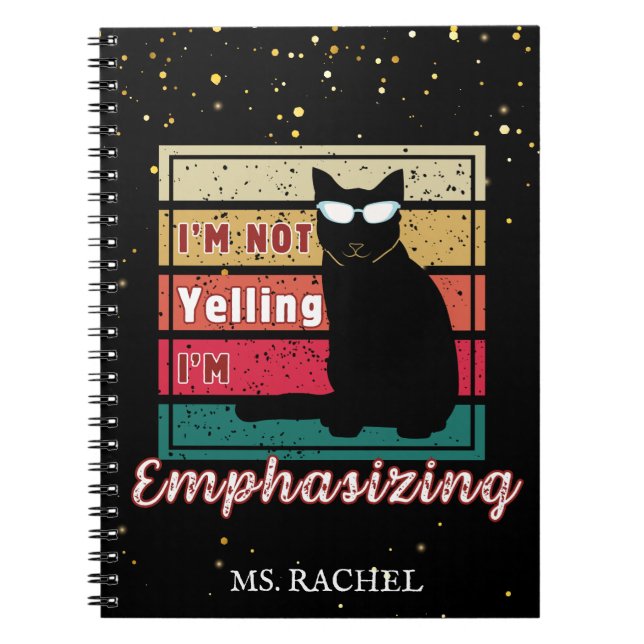Funny Sunset Grid Cat Lover Teacher Notebook (Front)
