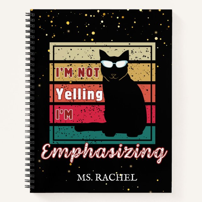 Funny Sunset Grid Cat Lover Teacher Notebook (Front)