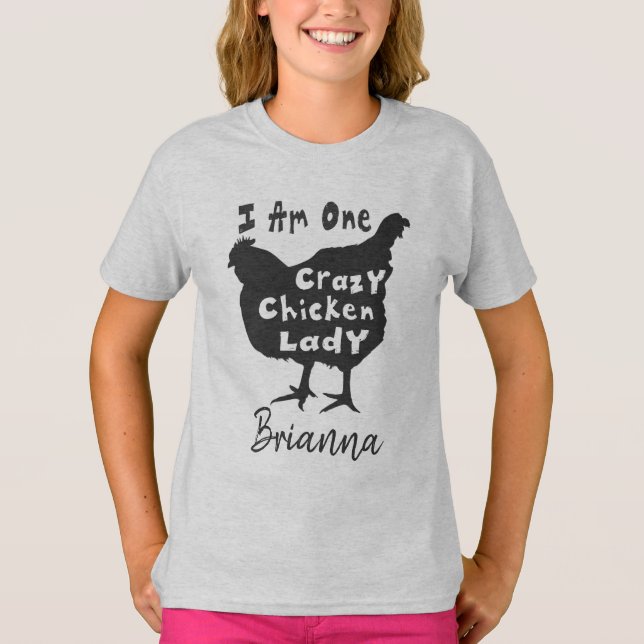Funny Super Cute Crazy Chicken Lady Personalized T-Shirt (Front)