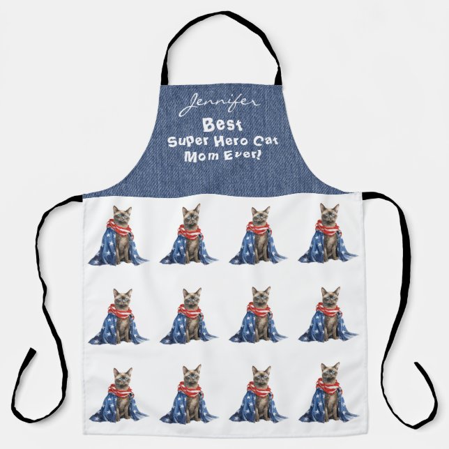 Funny Super Hero Tortie Cat All-Over Print Apron (Front)